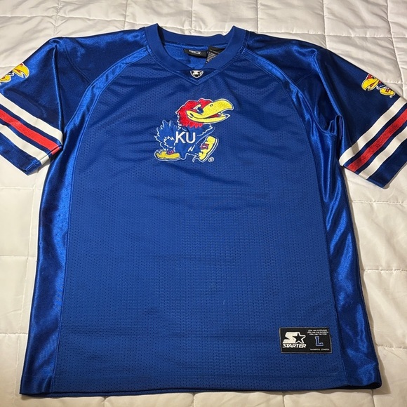 Starter Blue Kansas Jayhawks KU Football Jersey L-14/16 - Picture 1 of 11